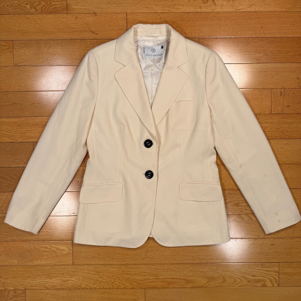 Sonia Bogner Womens Cream Virgin Wool Blazer Jacket Size‎ 10 Made in Germany